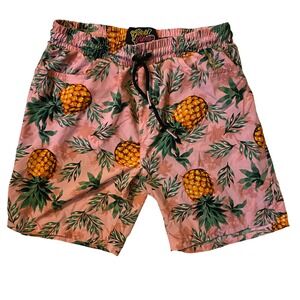 Good Vibes Pineapple Tropical Swim Trunks Shorts Men's Large Pink Beach Vacation